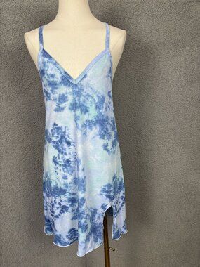 Miken Knotted Juniors' Tie-Dye Cover-Up Dress V-Neck Blue Size Small NWT's